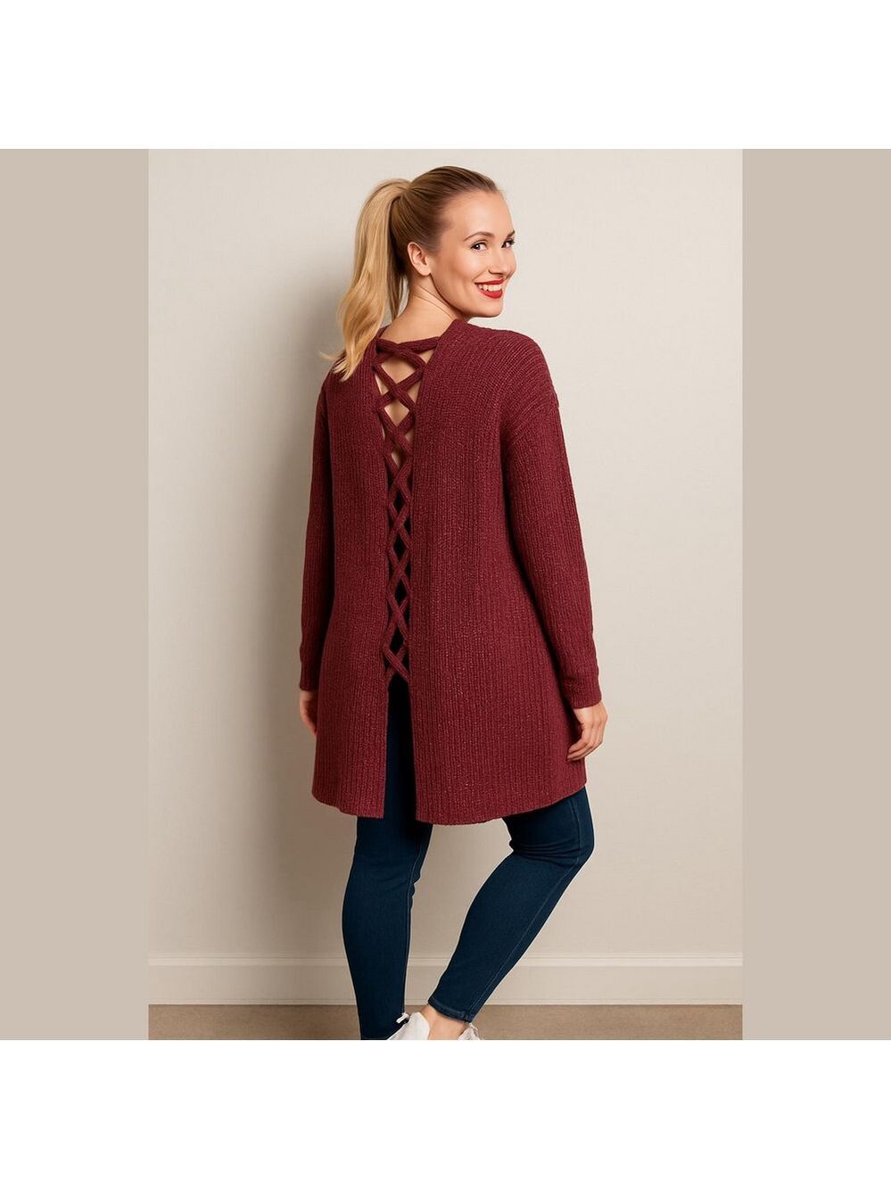 Plant Gold Red Cardigan with Braiding Detail 1X